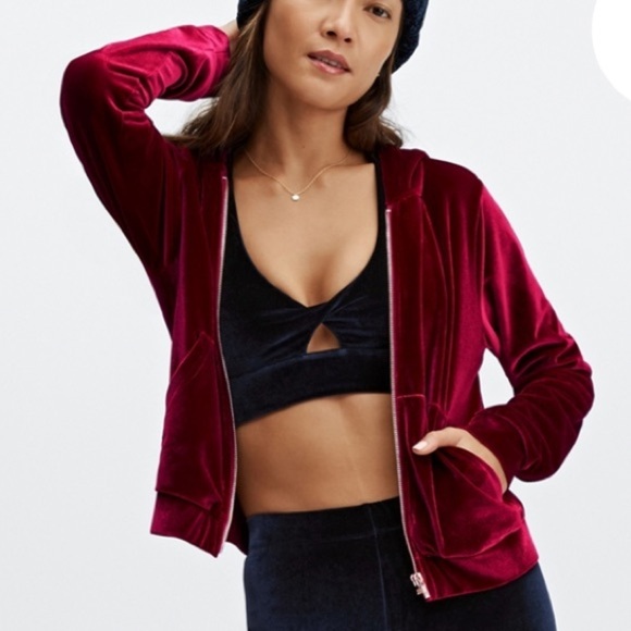 Fabletics Tops - Fabletics deep crimson, velour hoodie, gold hardware, new, medium